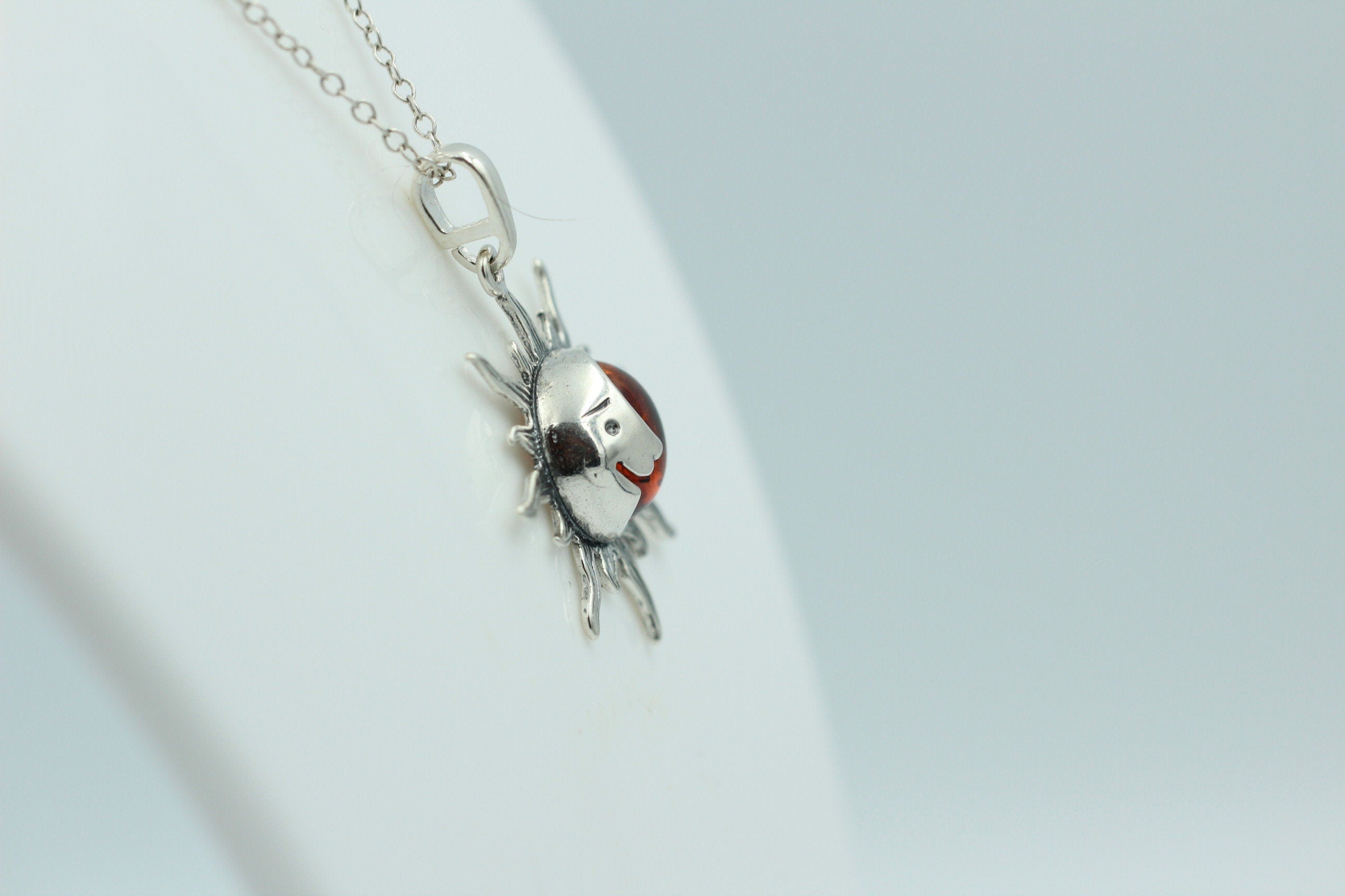 Bernstein Sonnen Mond Anhänger 925 Silber Sonnenanhägner Schmuck