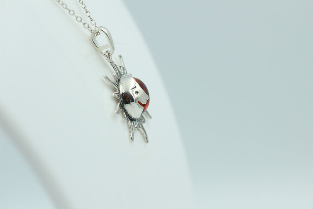 Bernstein Sonnen Mond Anhänger 925 Silber Sonnenanhägner Schmuck