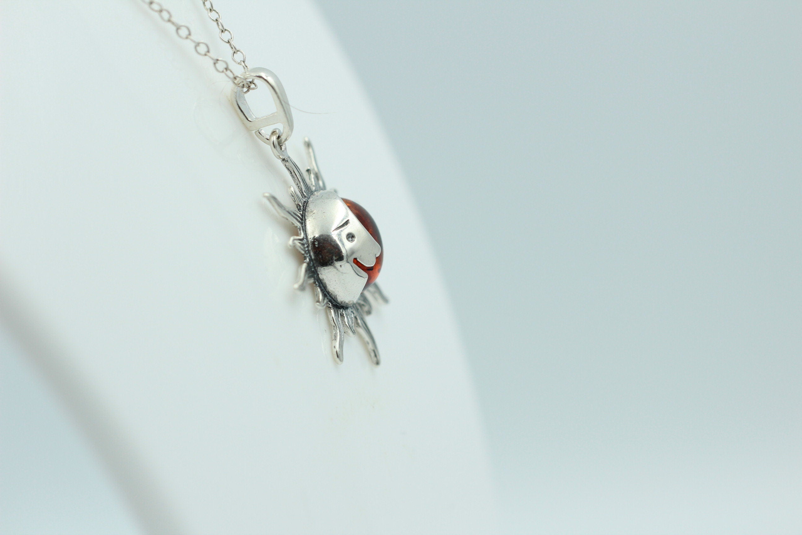 Bernstein Sonnen Mond Anhänger 925 Silber Sonnenanhägner Schmuck
