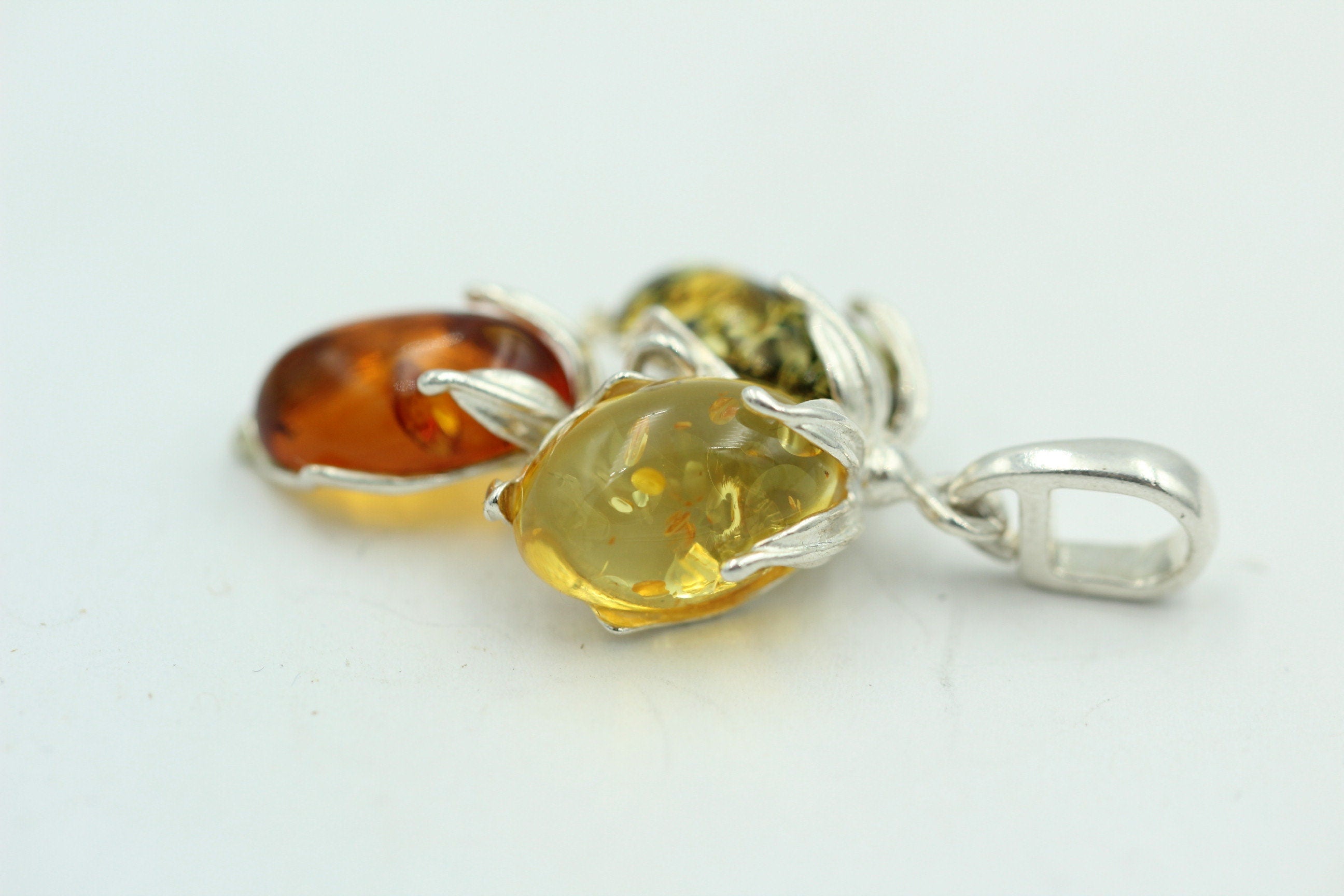 Bernstein Anhänger dreifarbig 925 Silber Collier Kette dreifarbiger Bernstein