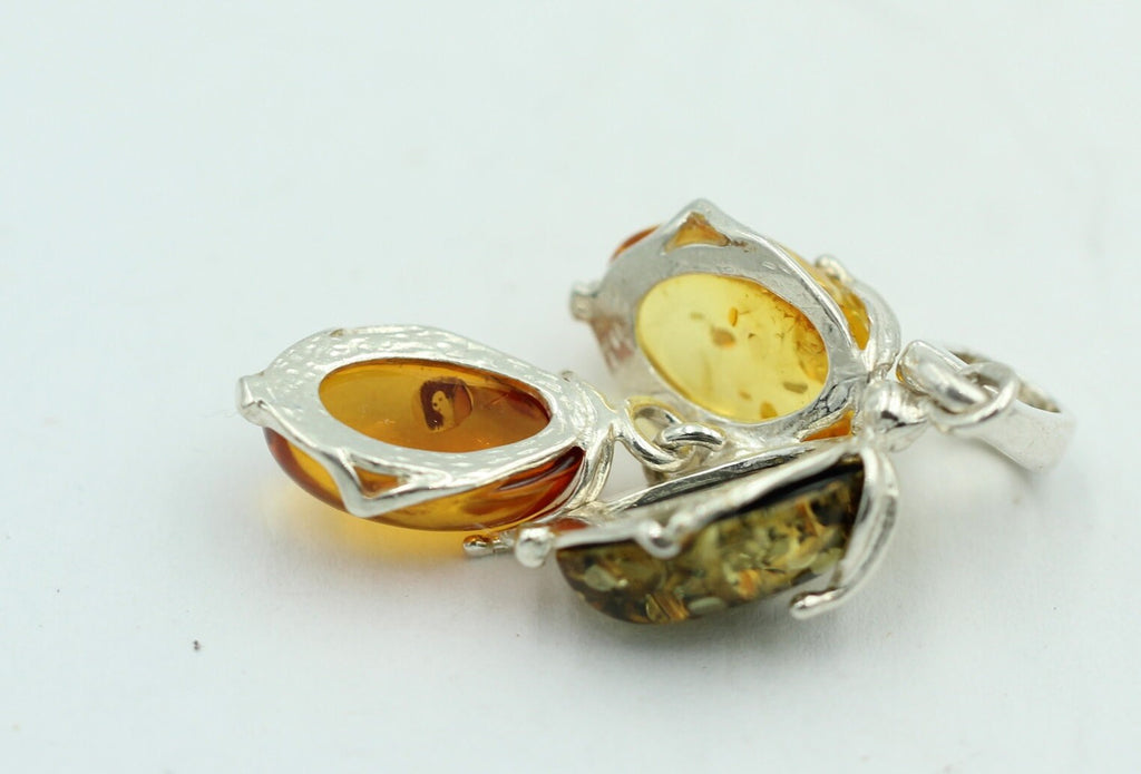 Bernstein Anhänger dreifarbig 925 Silber Collier Kette dreifarbiger Bernstein