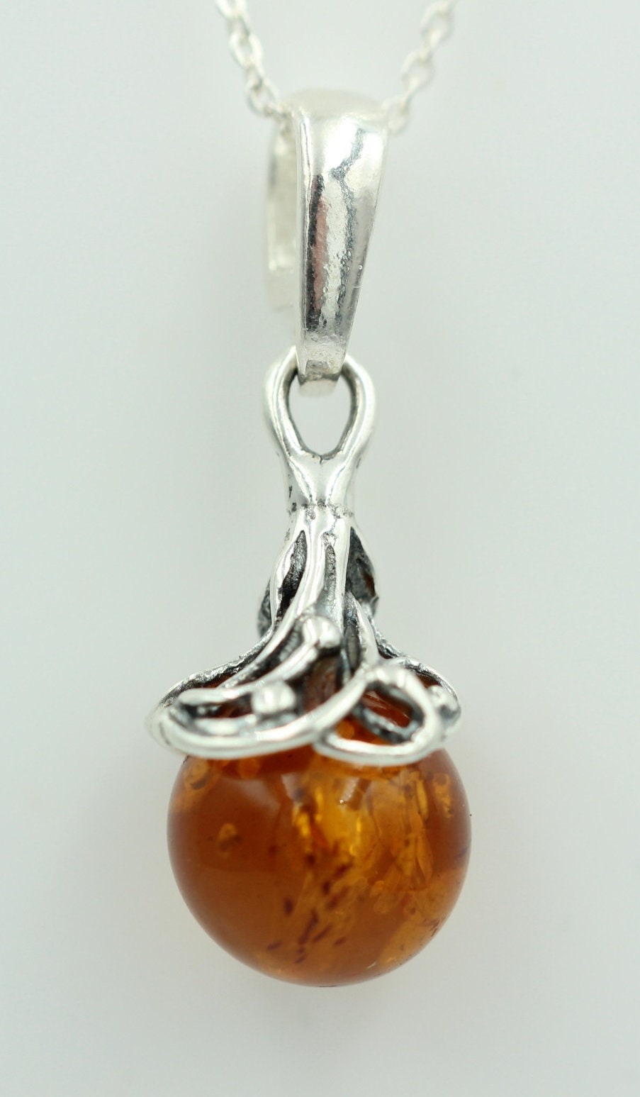 Bersteinanhänger 925 Silber Bernstein Anhänger Collier Kette Bernsteinkugel