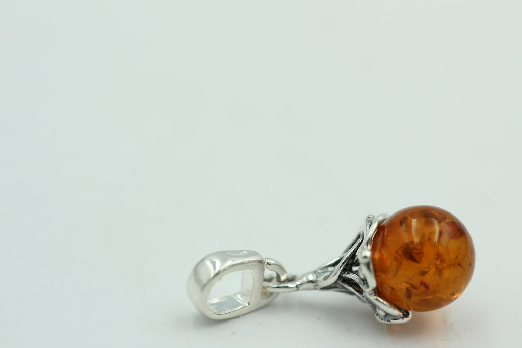Bersteinanhänger 925 Silber Bernstein Anhänger Collier Kette Bernsteinkugel