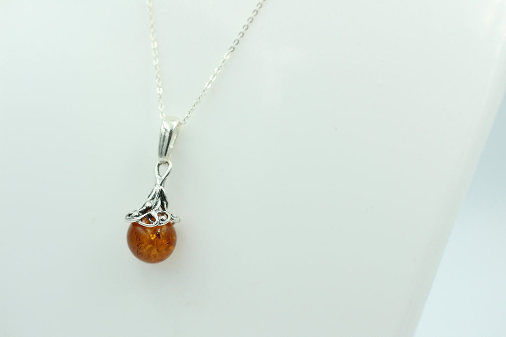 Bersteinanhänger 925 Silber Bernstein Anhänger Collier Kette Bernsteinkugel
