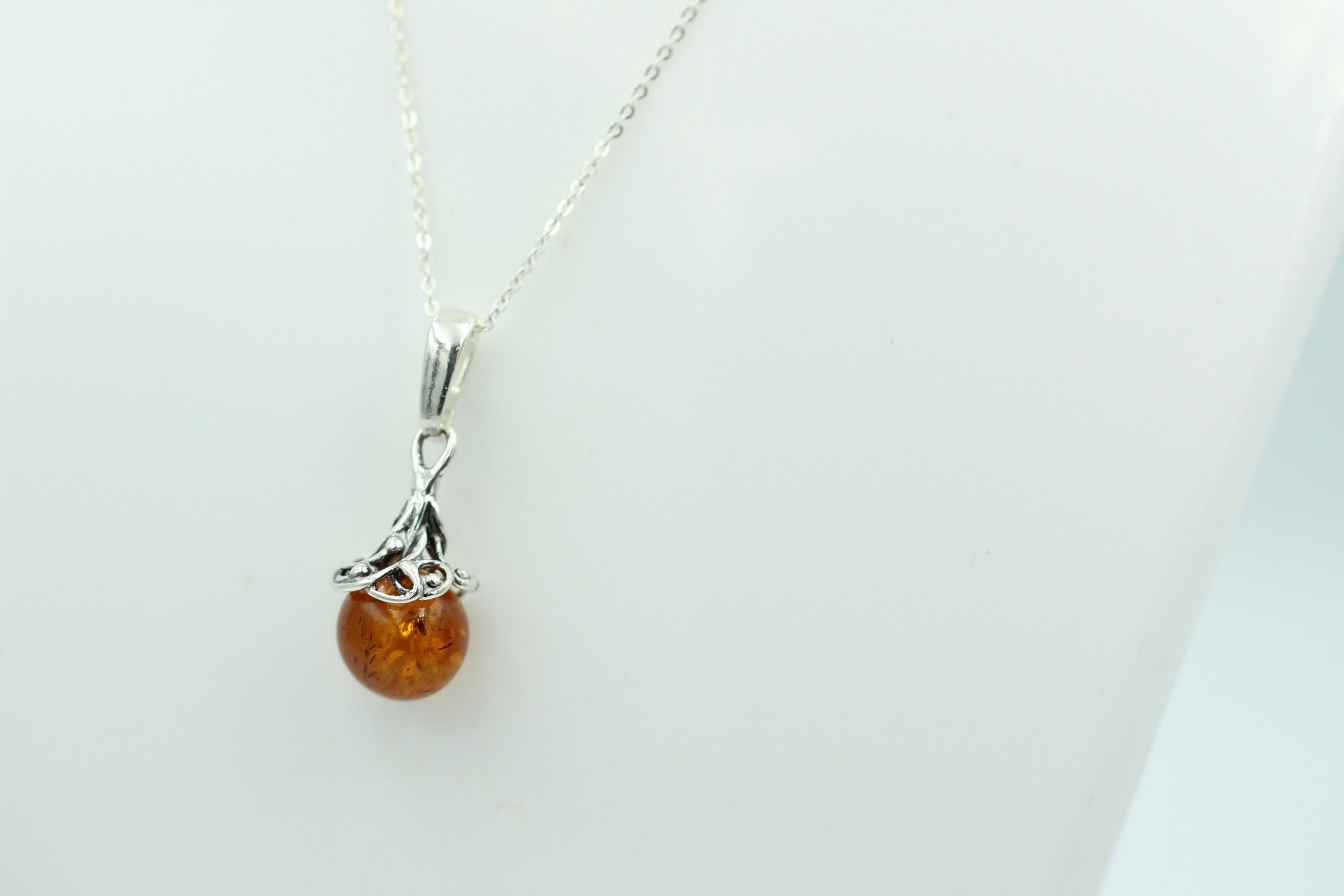 Bersteinanhänger 925 Silber Bernstein Anhänger Collier Kette Bernsteinkugel