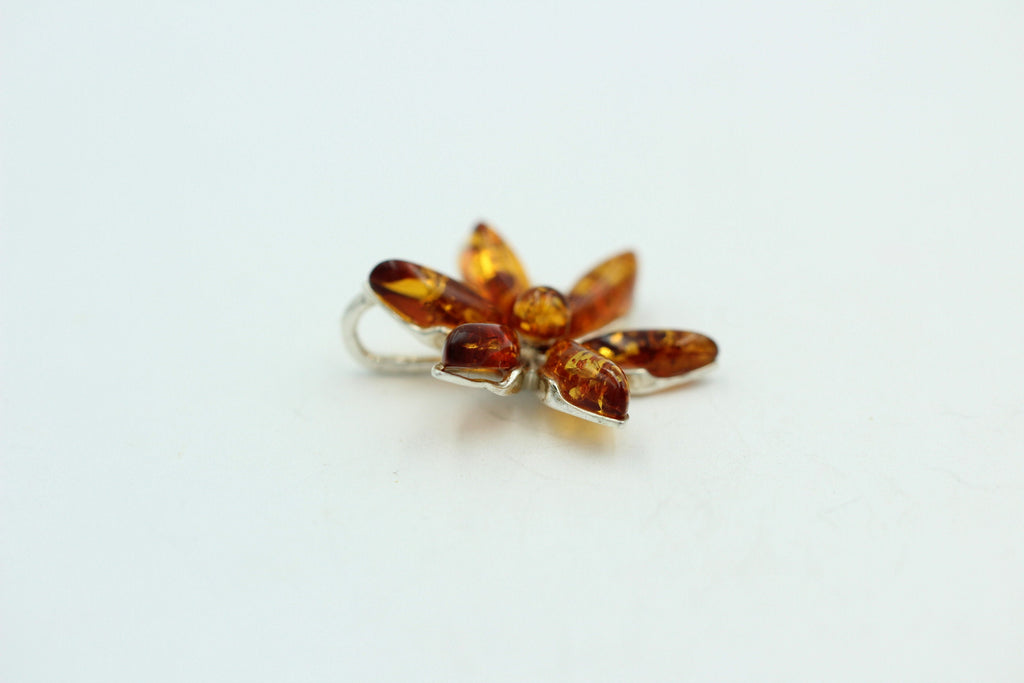 Edler Bernstein Blumen Anhänger 925 Silber Collier Kette Bernstein aus Letland