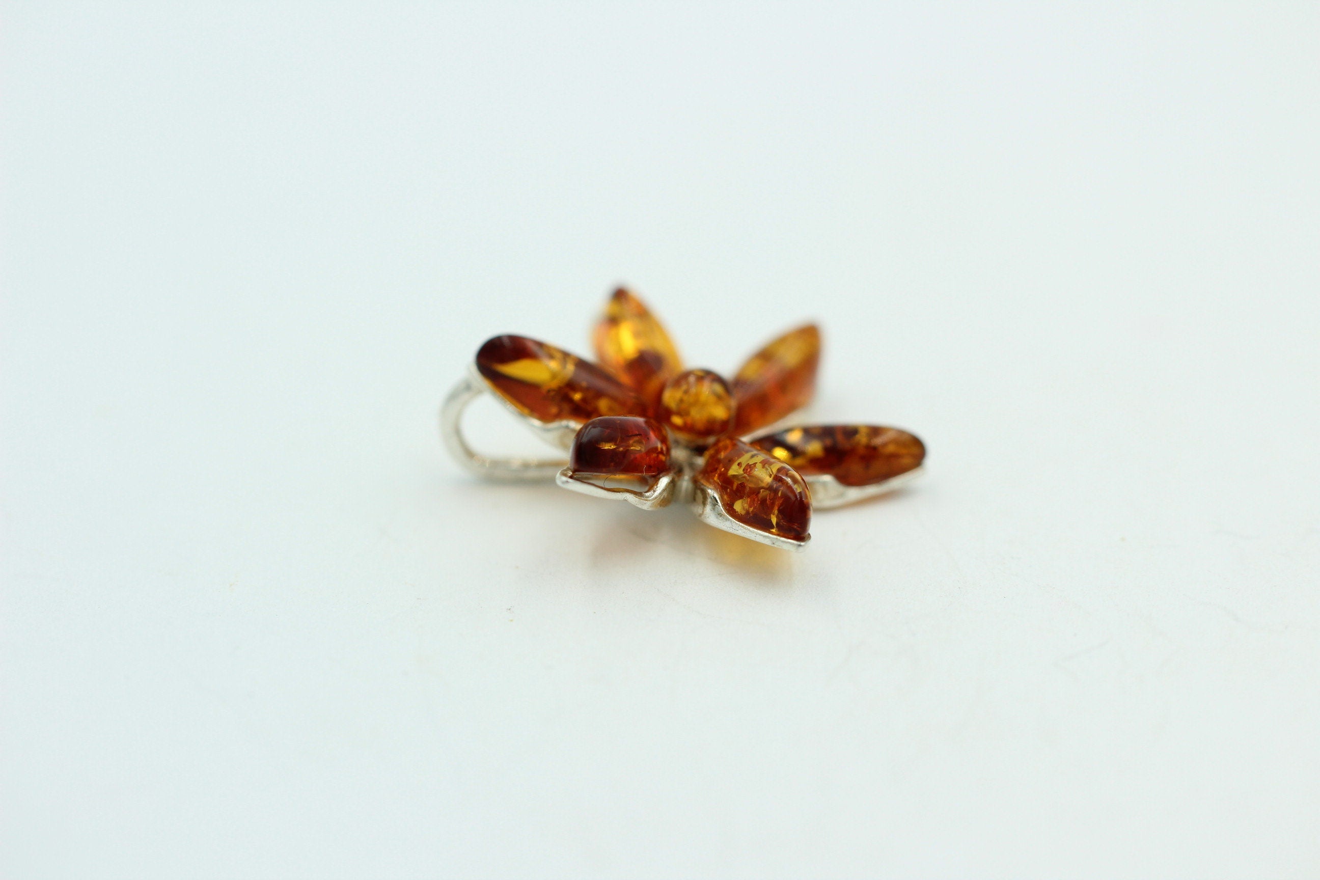 Edler Bernstein Blumen Anhänger 925 Silber Collier Kette Bernstein aus Letland