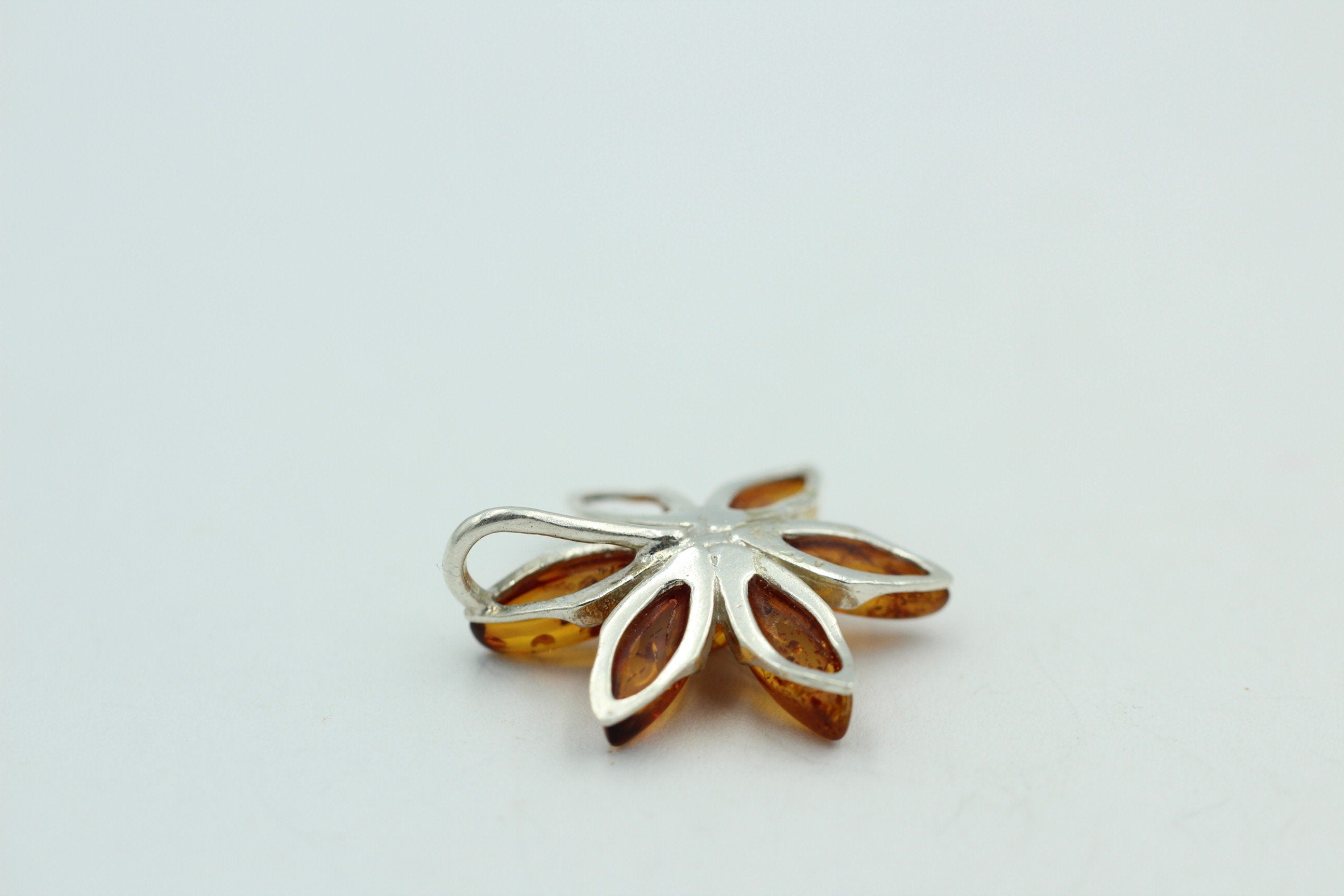 Edler Bernstein Blumen Anhänger 925 Silber Collier Kette Bernstein aus Letland