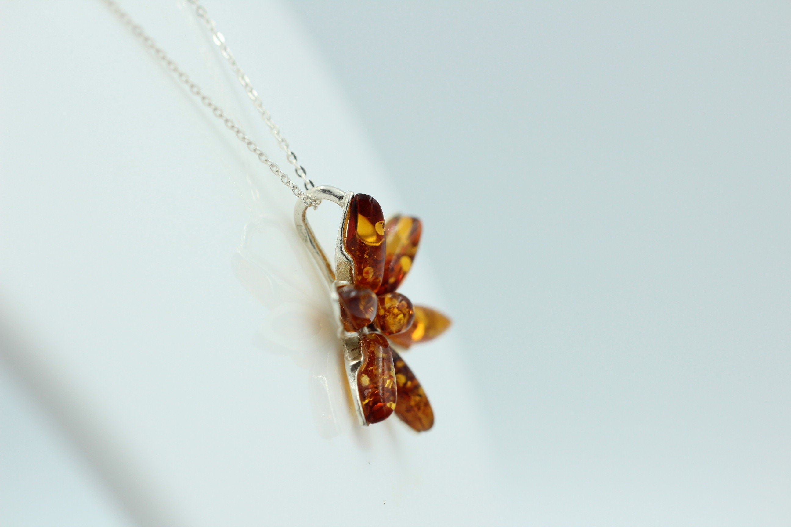 Edler Bernstein Blumen Anhänger 925 Silber Collier Kette Bernstein aus Letland