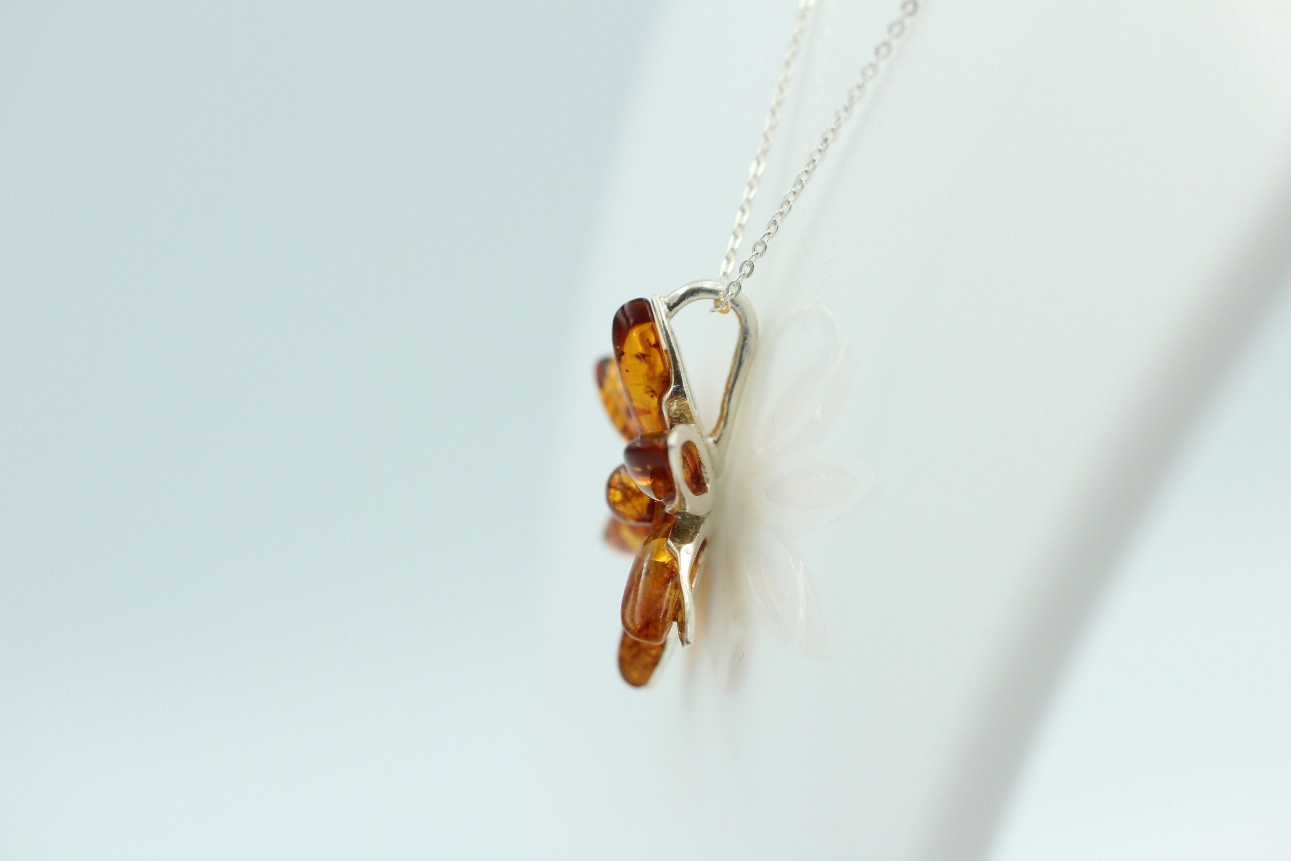 Edler Bernstein Blumen Anhänger 925 Silber Collier Kette Bernstein aus Letland