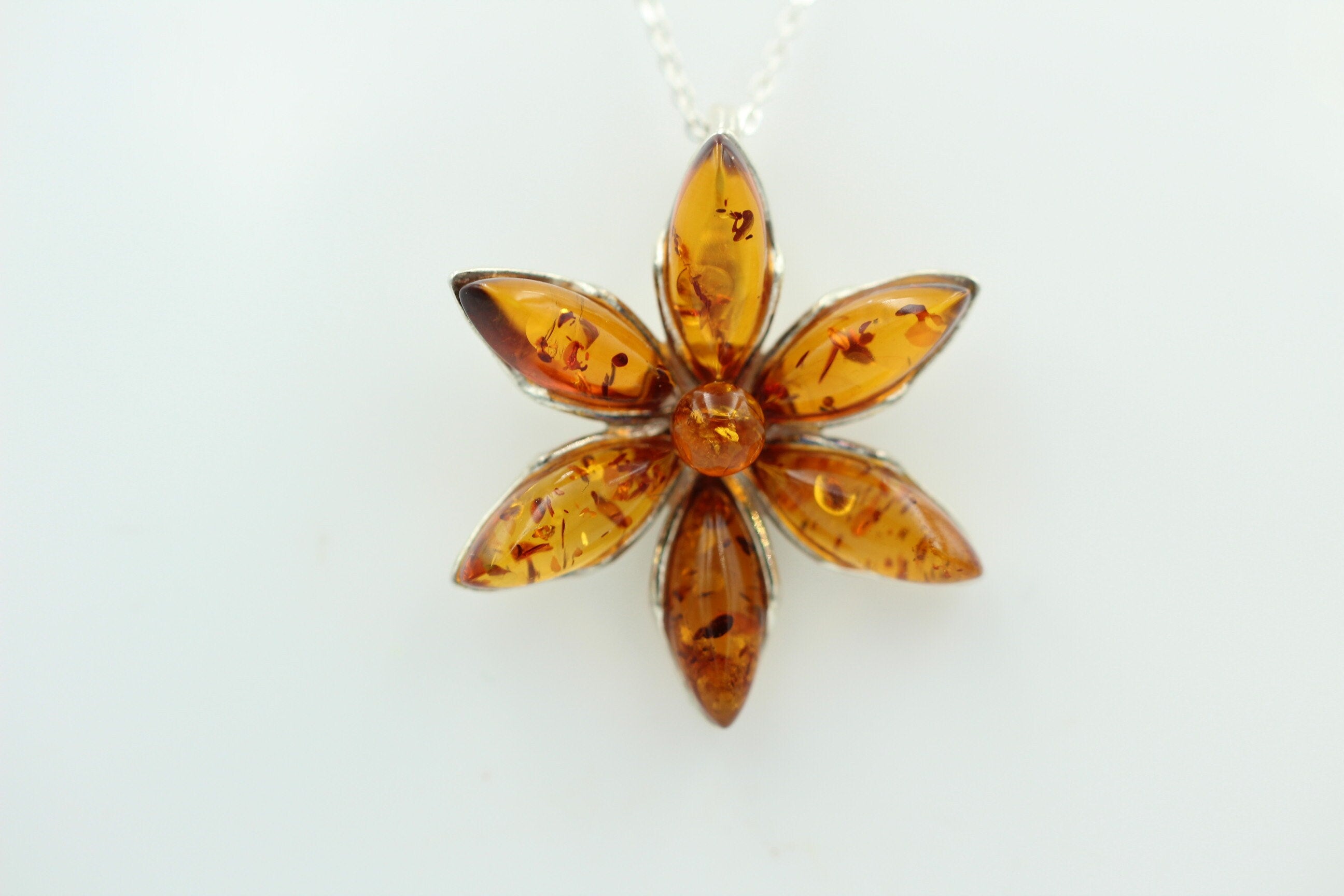 Edler Bernstein Blumen Anhänger 925 Silber Collier Kette Bernstein aus Letland