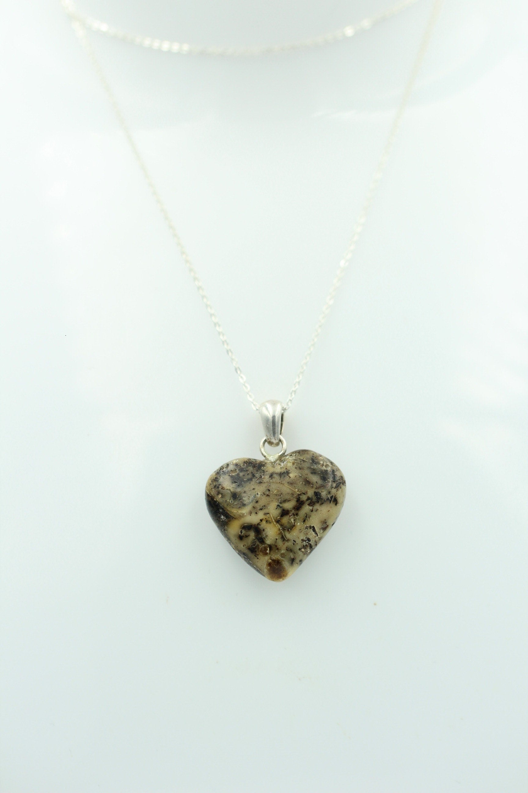 Bernsteinherz 925 Silber Collier Kette Bernstein Herz Top Bernsteinanhänger