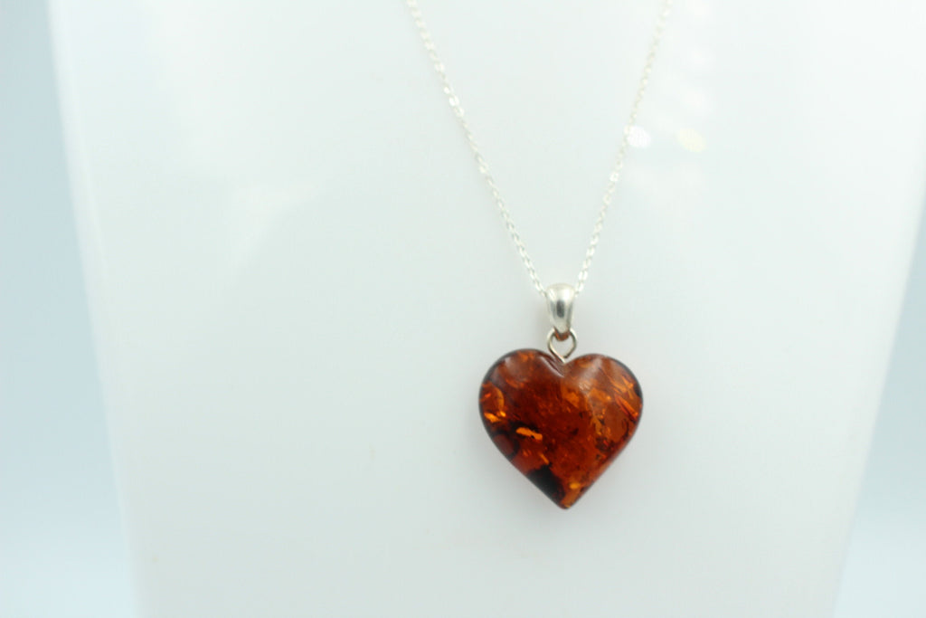 Berntein Herz 925 Silber Bernsteinherz Collier Kette Bernsteinschmuck Herz