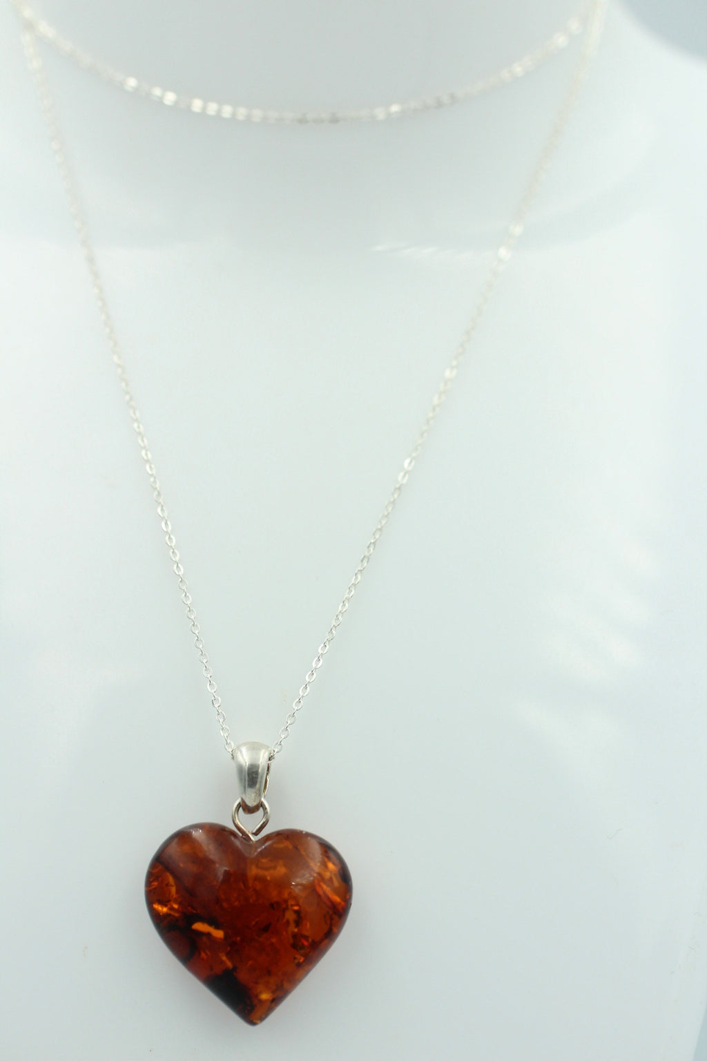 Berntein Herz 925 Silber Bernsteinherz Collier Kette Bernsteinschmuck Herz