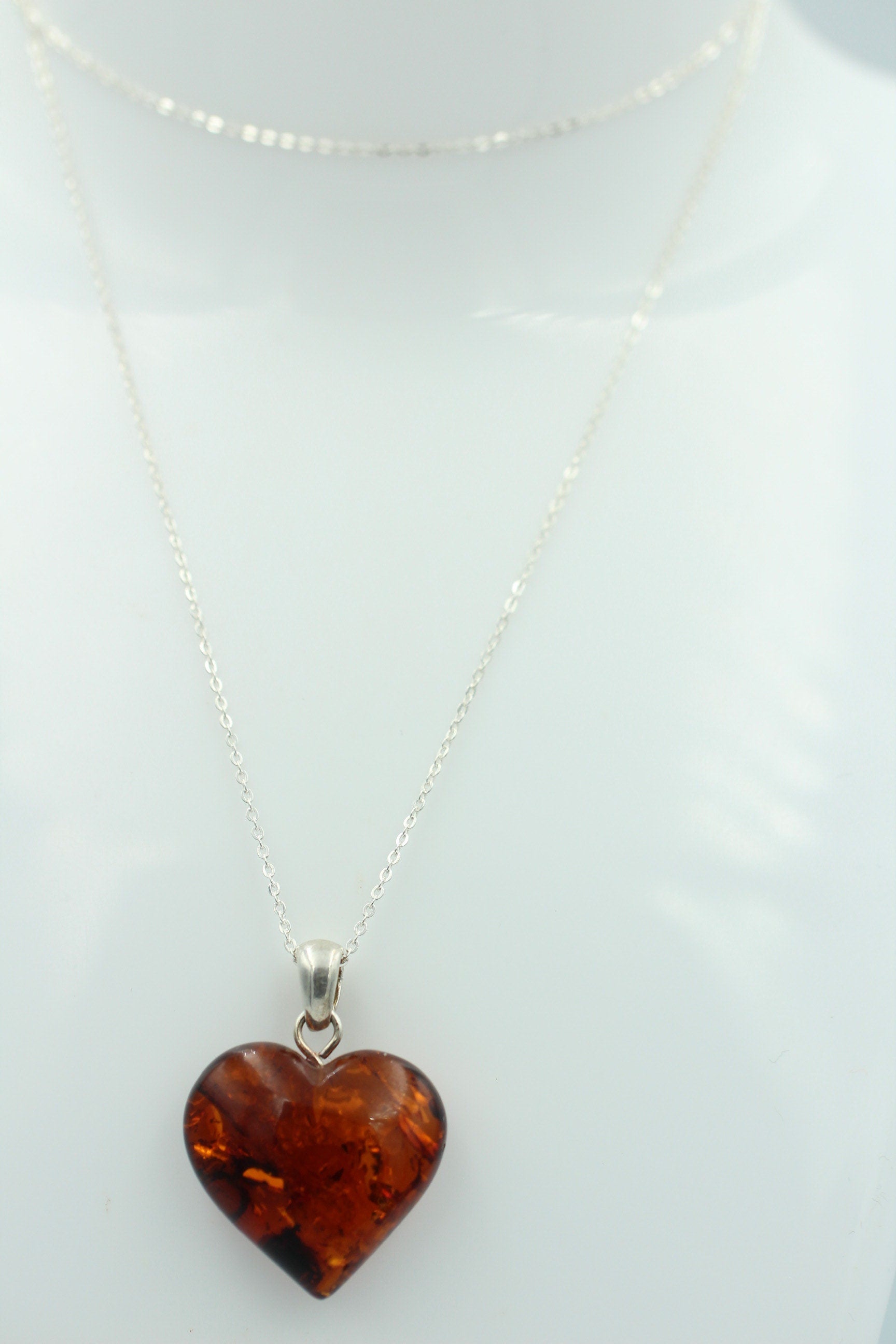 Berntein Herz 925 Silber Bernsteinherz Collier Kette Bernsteinschmuck Herz