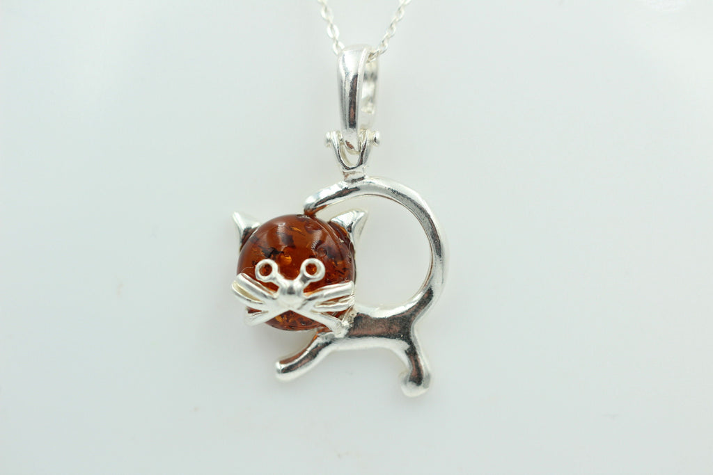 Bernstein Anhänger Katze 925 Silber Katzenanhänger Mädchen Frauen Collier Kette