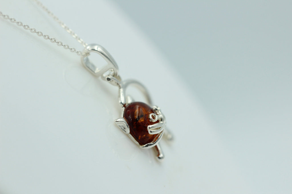 Bernstein Anhänger Katze 925 Silber Katzenanhänger Mädchen Frauen Collier Kette