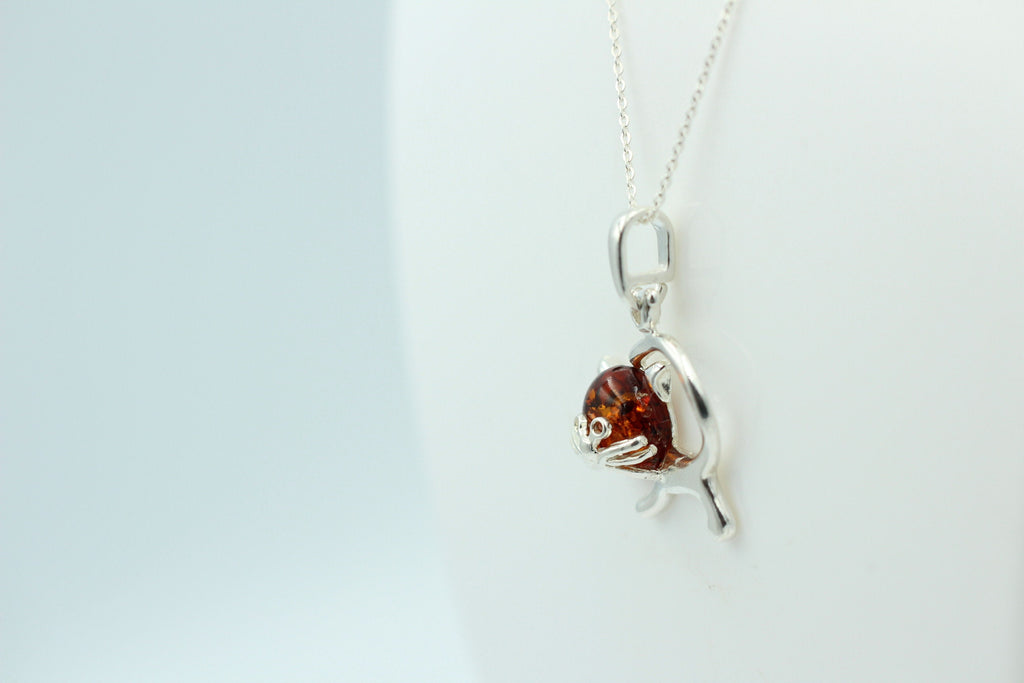 Bernstein Anhänger Katze 925 Silber Katzenanhänger Mädchen Frauen Collier Kette