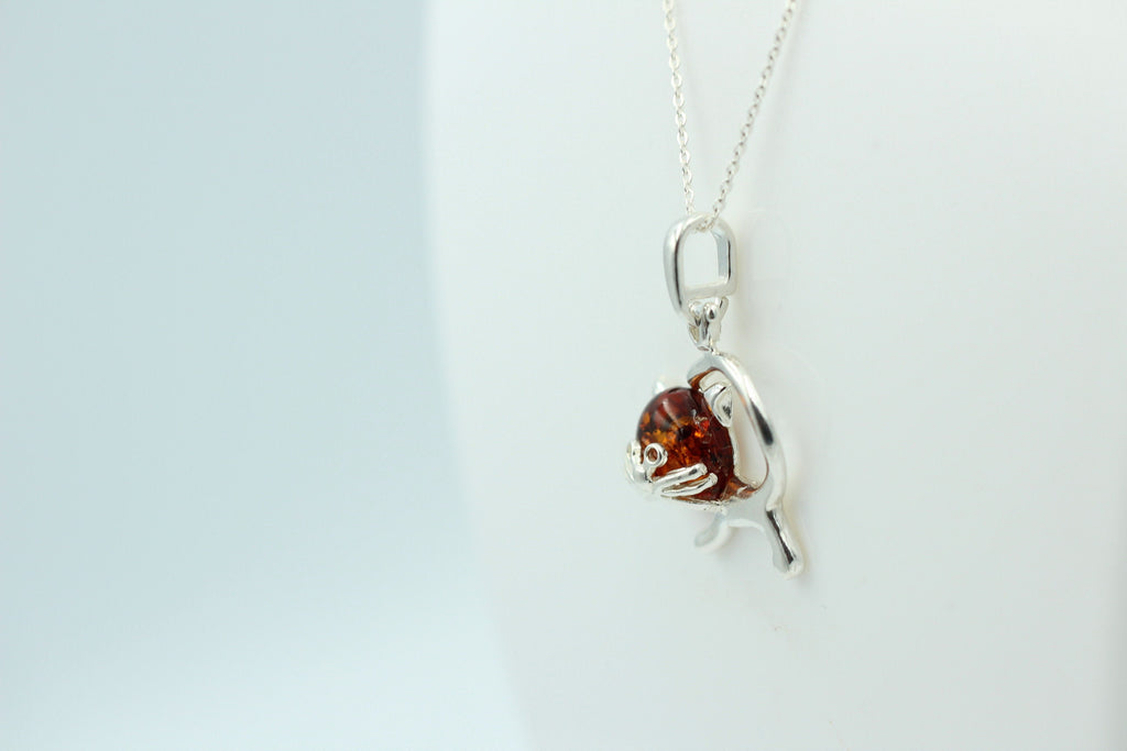 Bernstein Anhänger Katze 925 Silber Katzenanhänger Mädchen Frauen Collier Kette