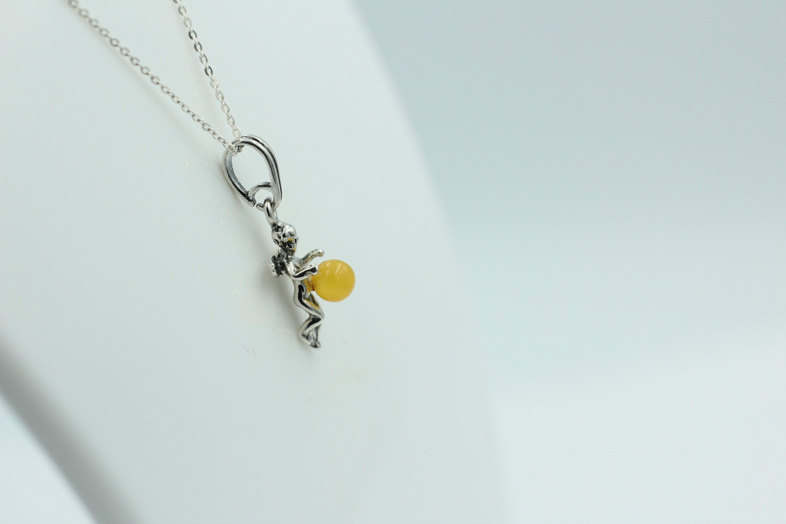 Bernstein Engel Anhänger 925 Silber Collier Kette Engelanhänger Benrsteinelfe