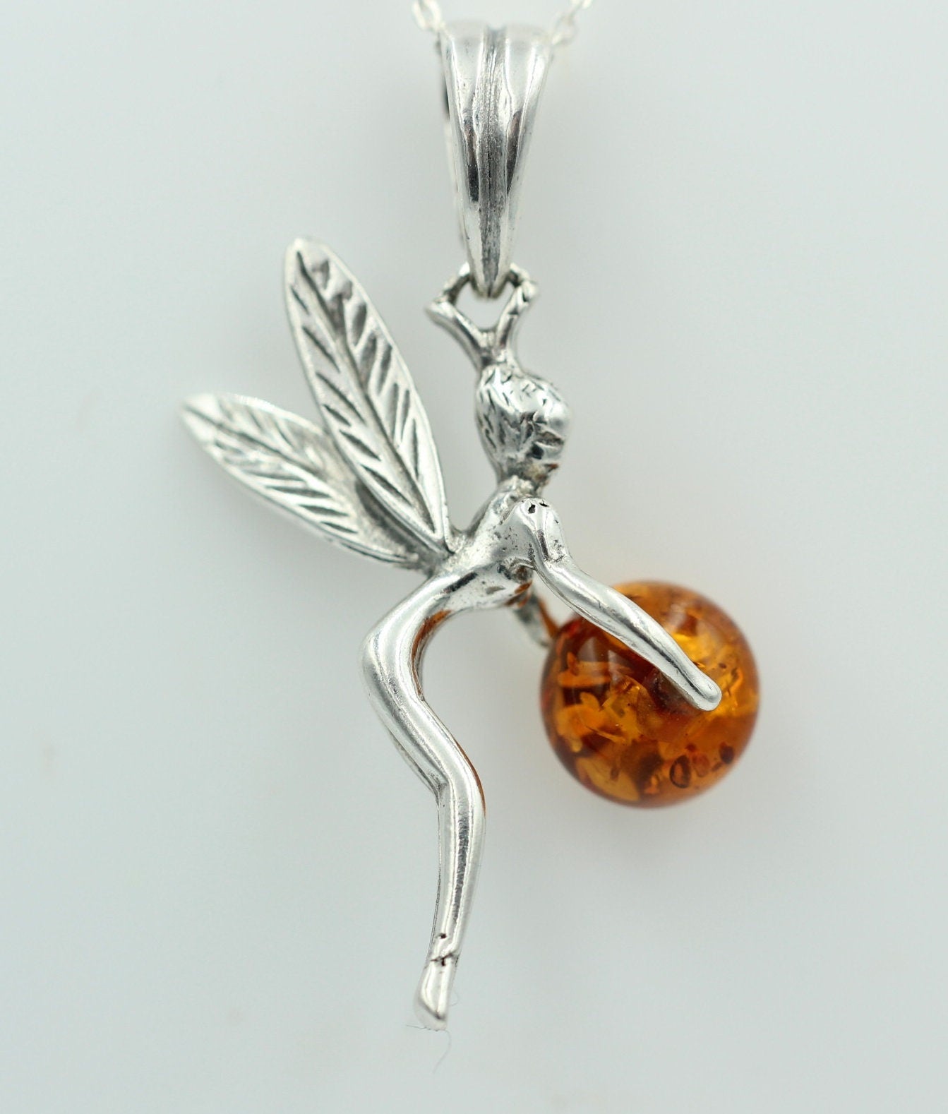 Bernstein Elfe Anhänger 925 Silber Collier Kette Elfenanhänger Benrsteinengel