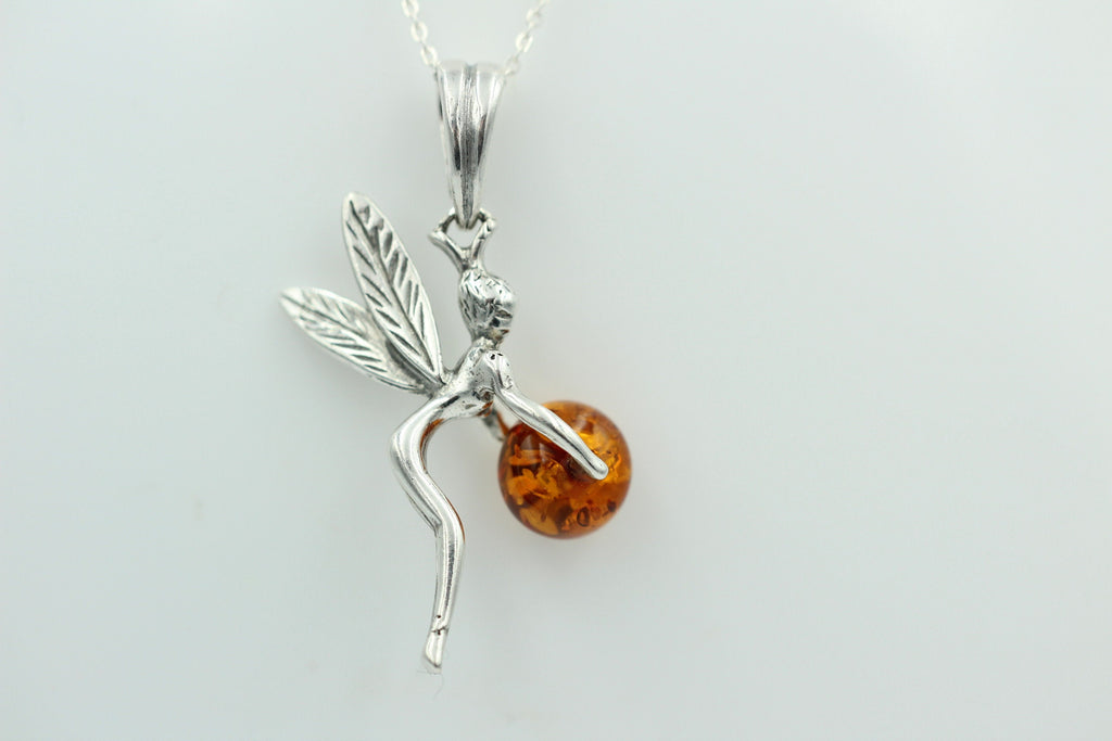 Bernstein Elfe Anhänger 925 Silber Collier Kette Elfenanhänger Benrsteinengel