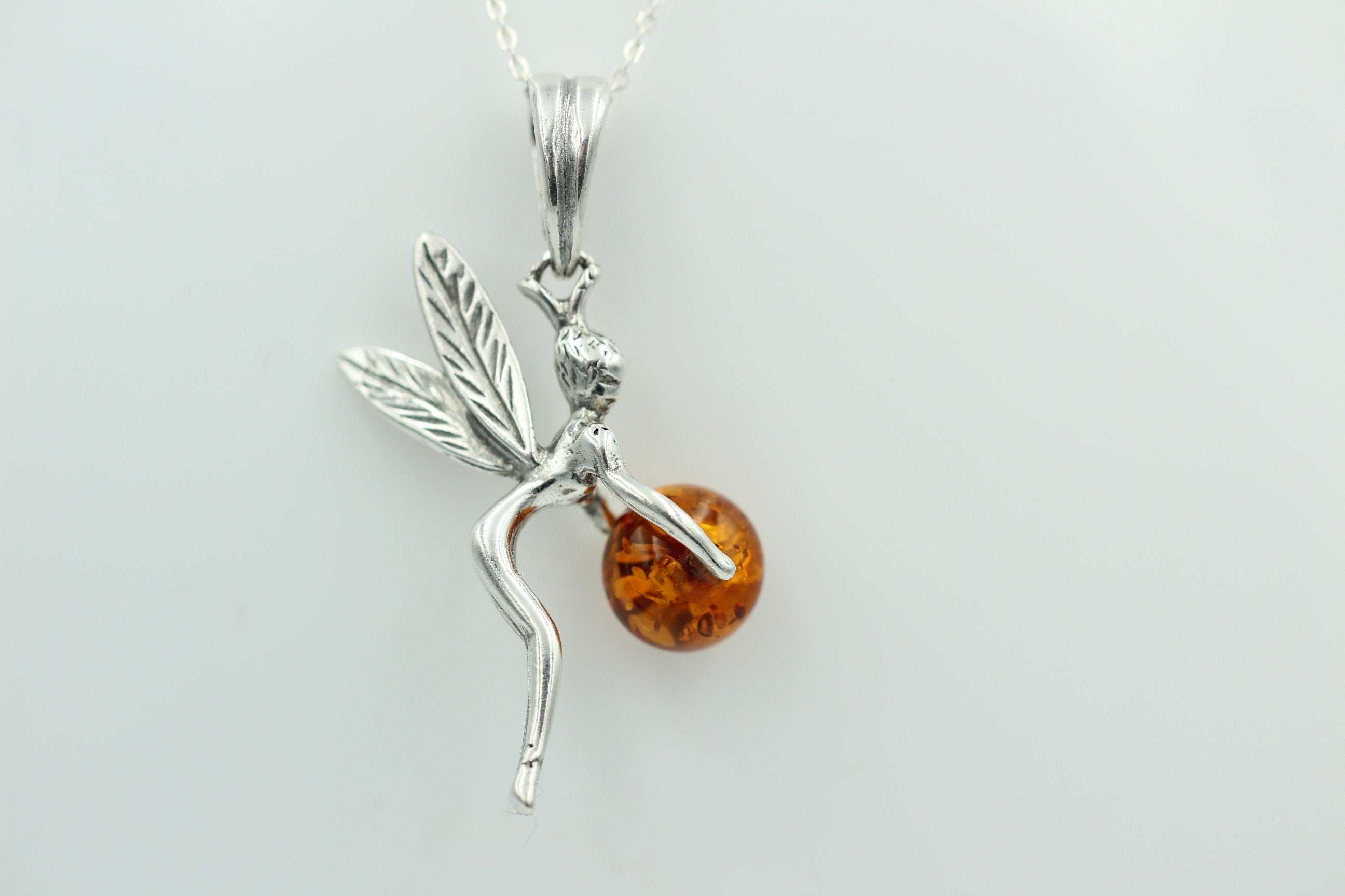 Bernstein Elfe Anhänger 925 Silber Collier Kette Elfenanhänger Benrsteinengel