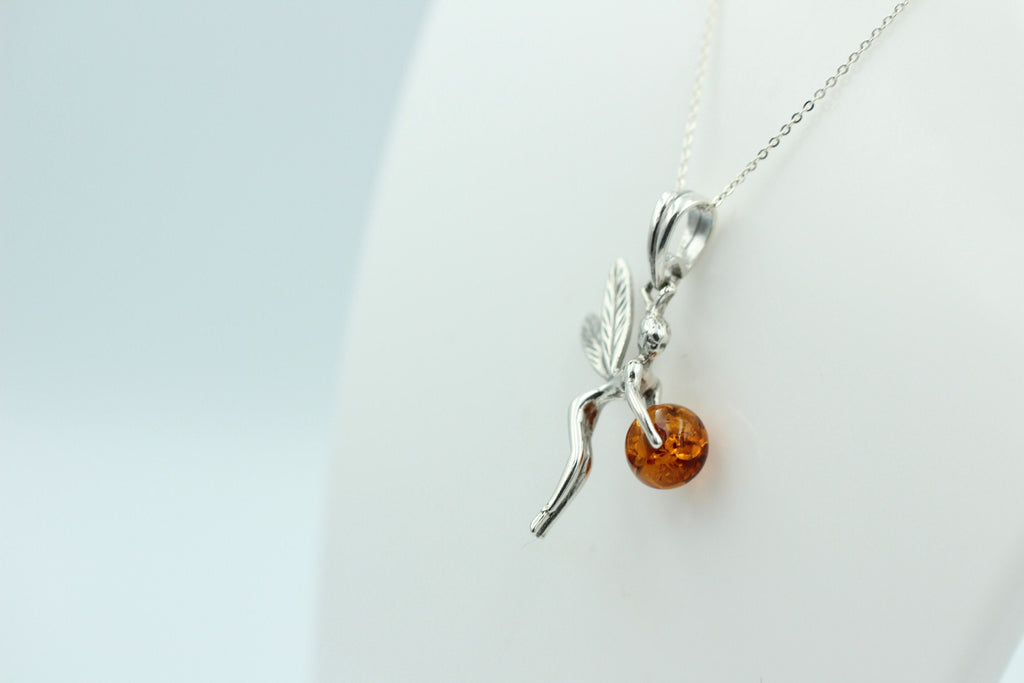 Bernstein Elfe Anhänger 925 Silber Collier Kette Elfenanhänger Benrsteinengel