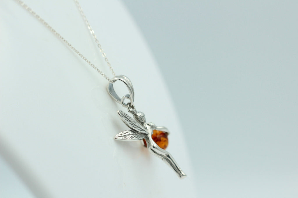 Bernstein Elfe Anhänger 925 Silber Collier Kette Elfenanhänger Benrsteinengel