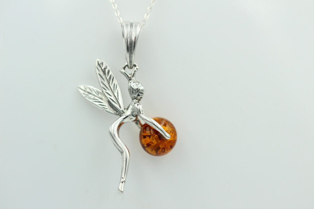 Bernstein Elfe Anhänger 925 Silber Collier Kette Elfenanhänger Benrsteinengel