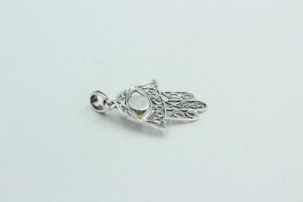 Bernstein Hand der Fatima 925 Silber Collier Kette Bernsteinanhänger