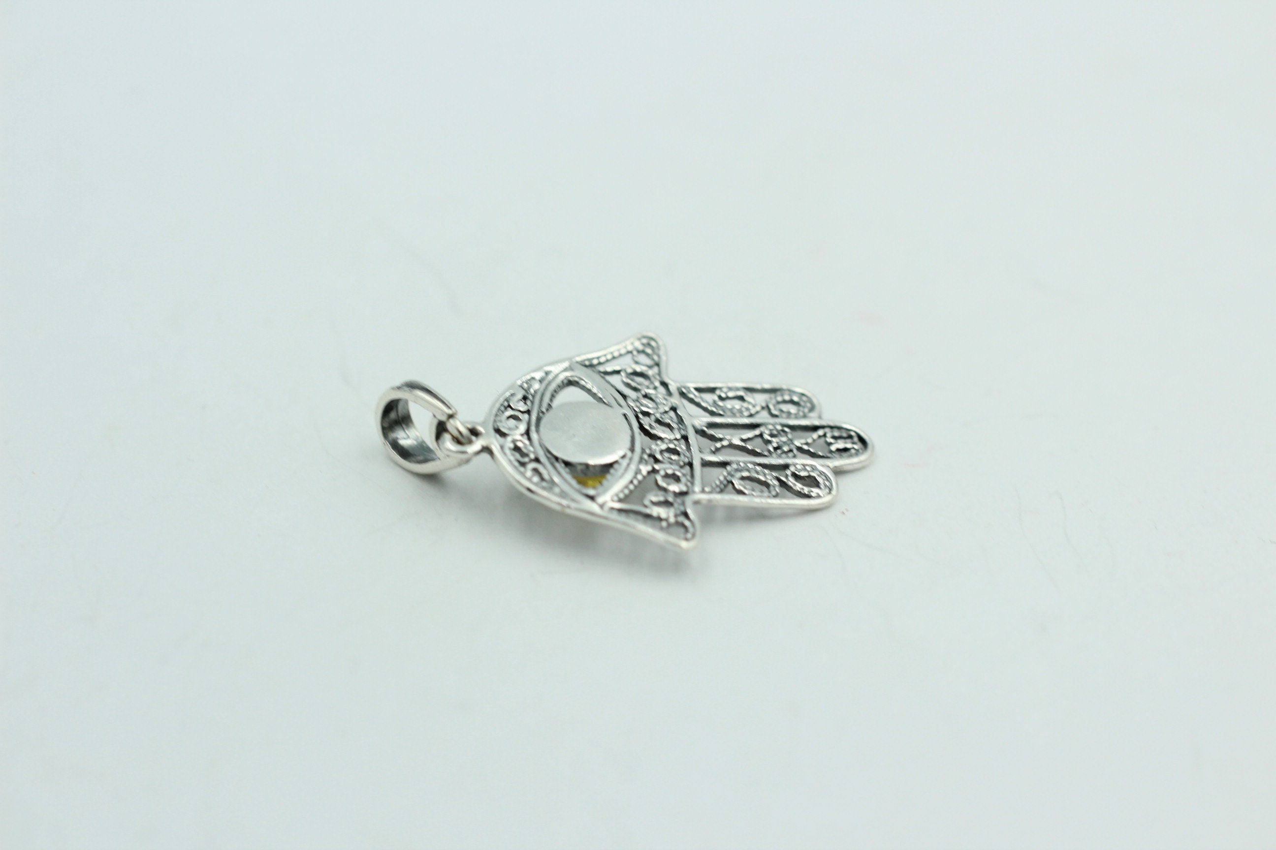 Bernstein Hand der Fatima 925 Silber Collier Kette Bernsteinanhänger