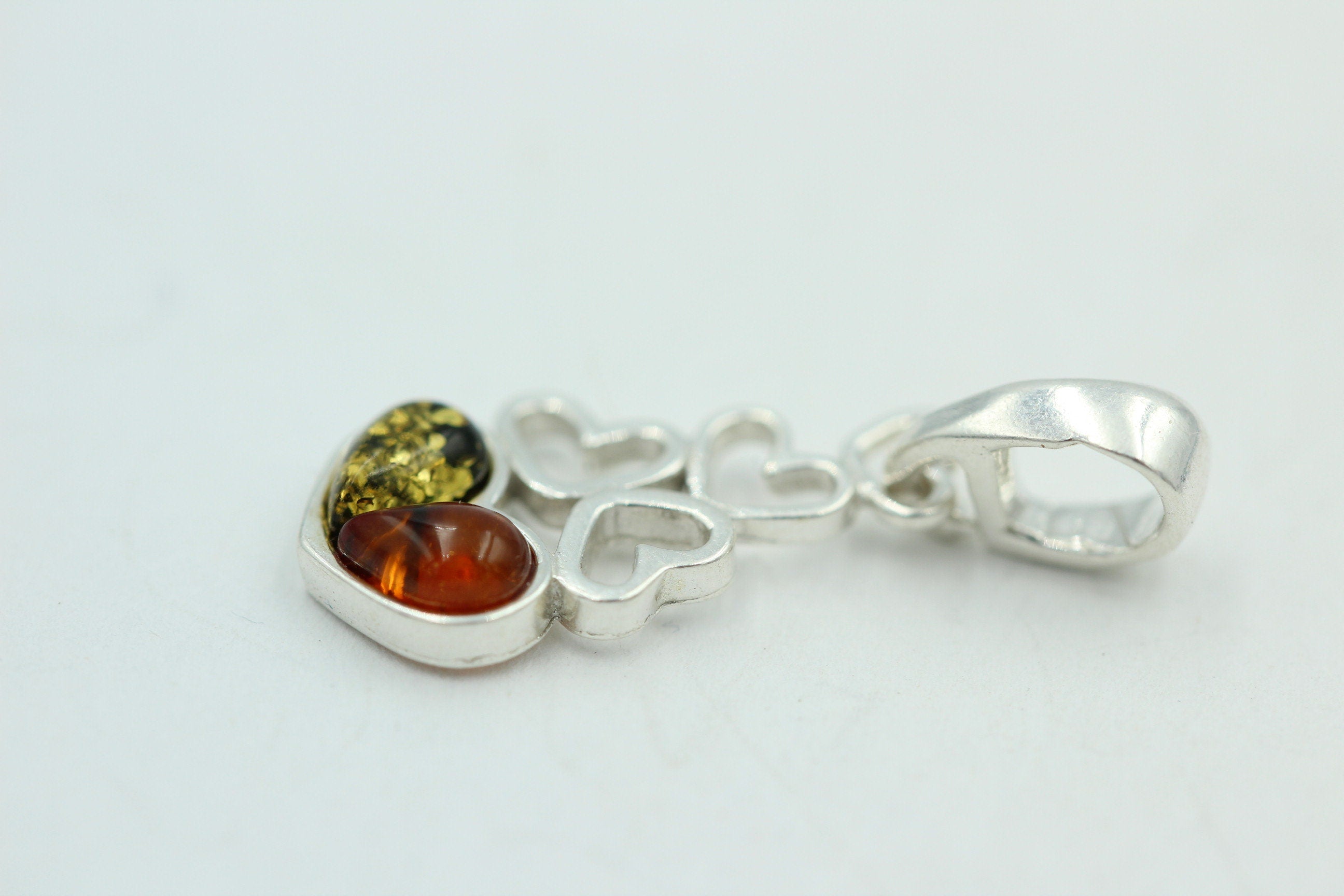 Bernstein Anhänger 925 Silber verschiedene Herzen Collier Kette zweifarbig