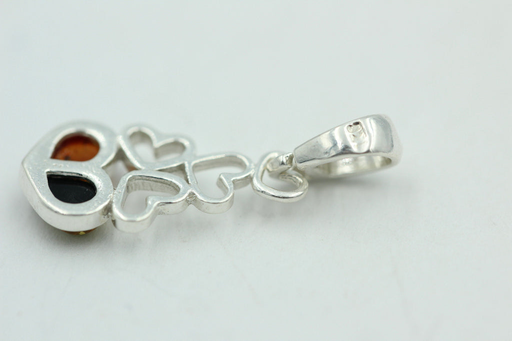 Bernstein Anhänger 925 Silber verschiedene Herzen Collier Kette zweifarbig