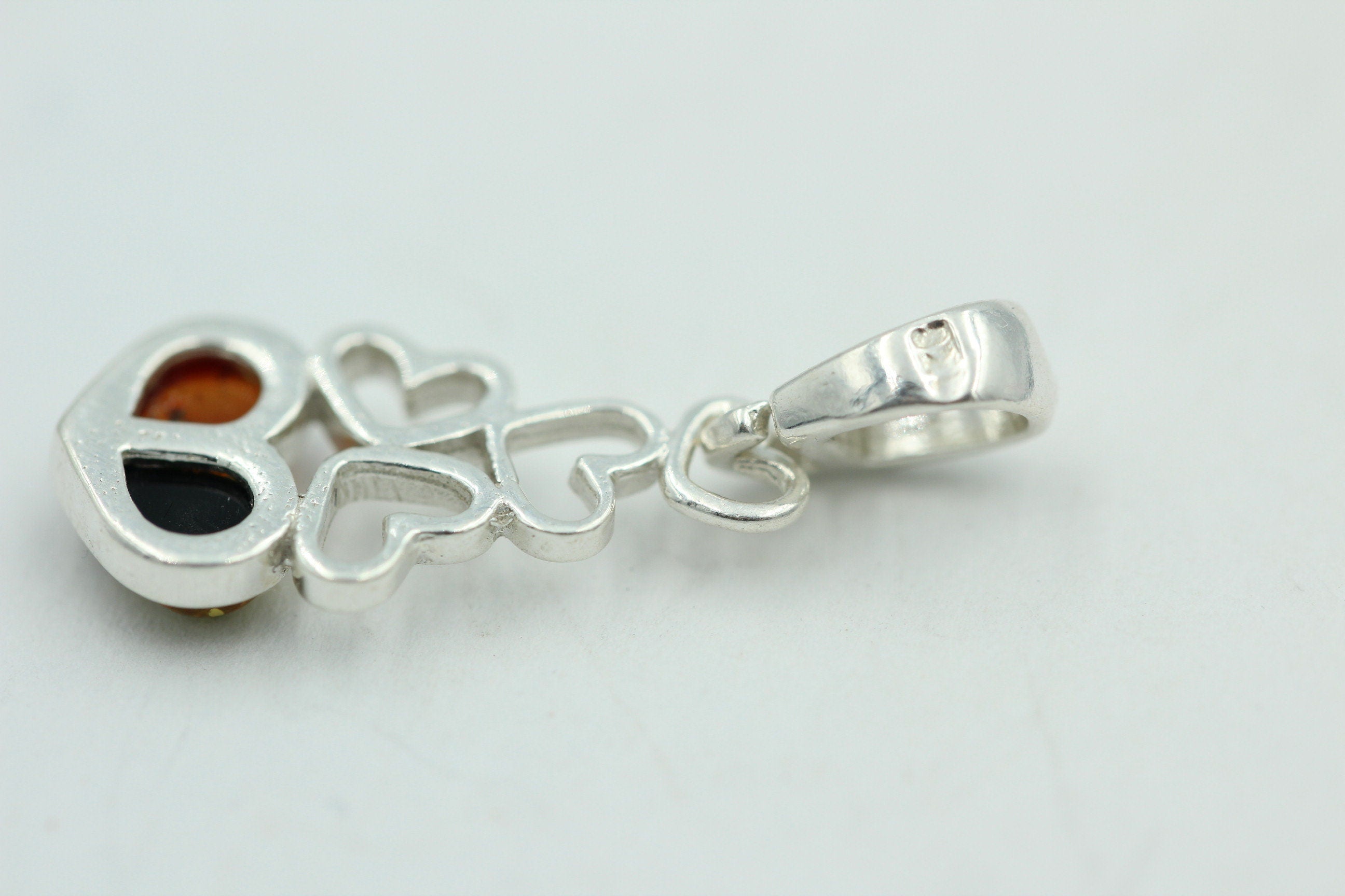 Bernstein Anhänger 925 Silber verschiedene Herzen Collier Kette zweifarbig