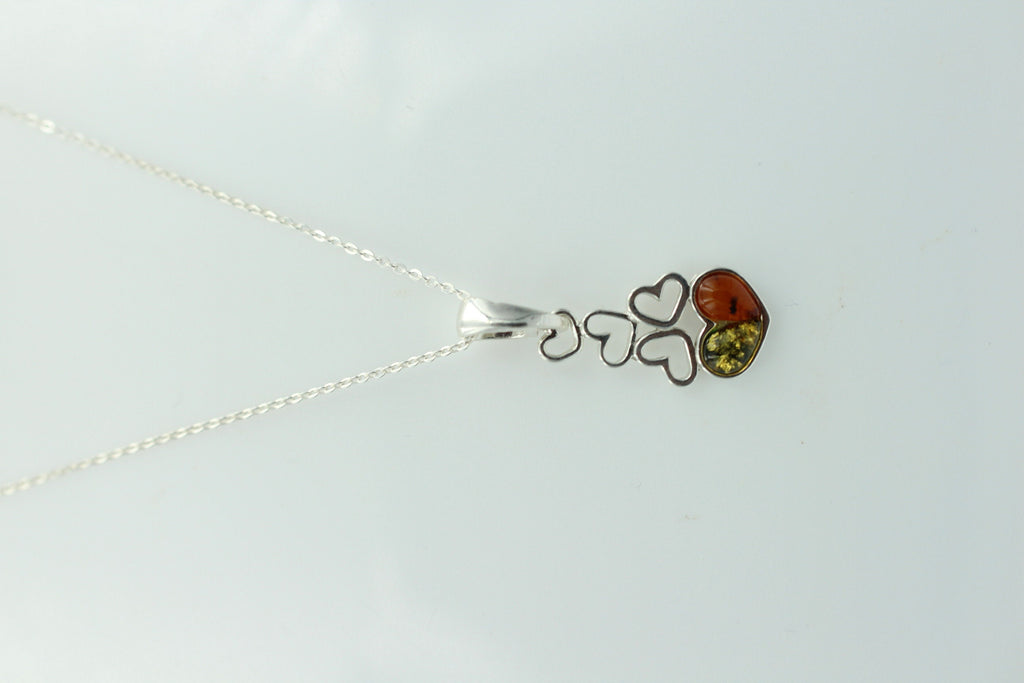 Bernstein Anhänger 925 Silber verschiedene Herzen Collier Kette zweifarbig
