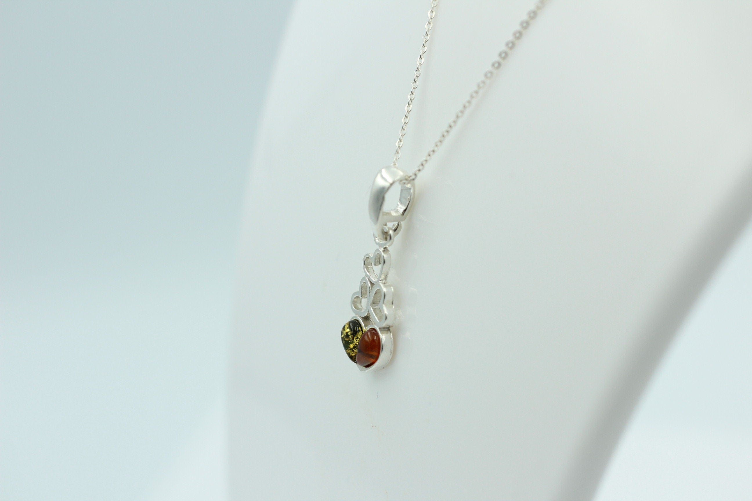 Bernstein Anhänger 925 Silber verschiedene Herzen Collier Kette zweifarbig
