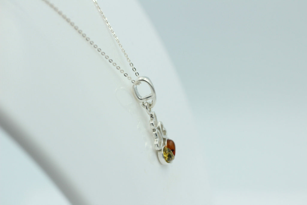 Bernstein Anhänger 925 Silber verschiedene Herzen Collier Kette zweifarbig