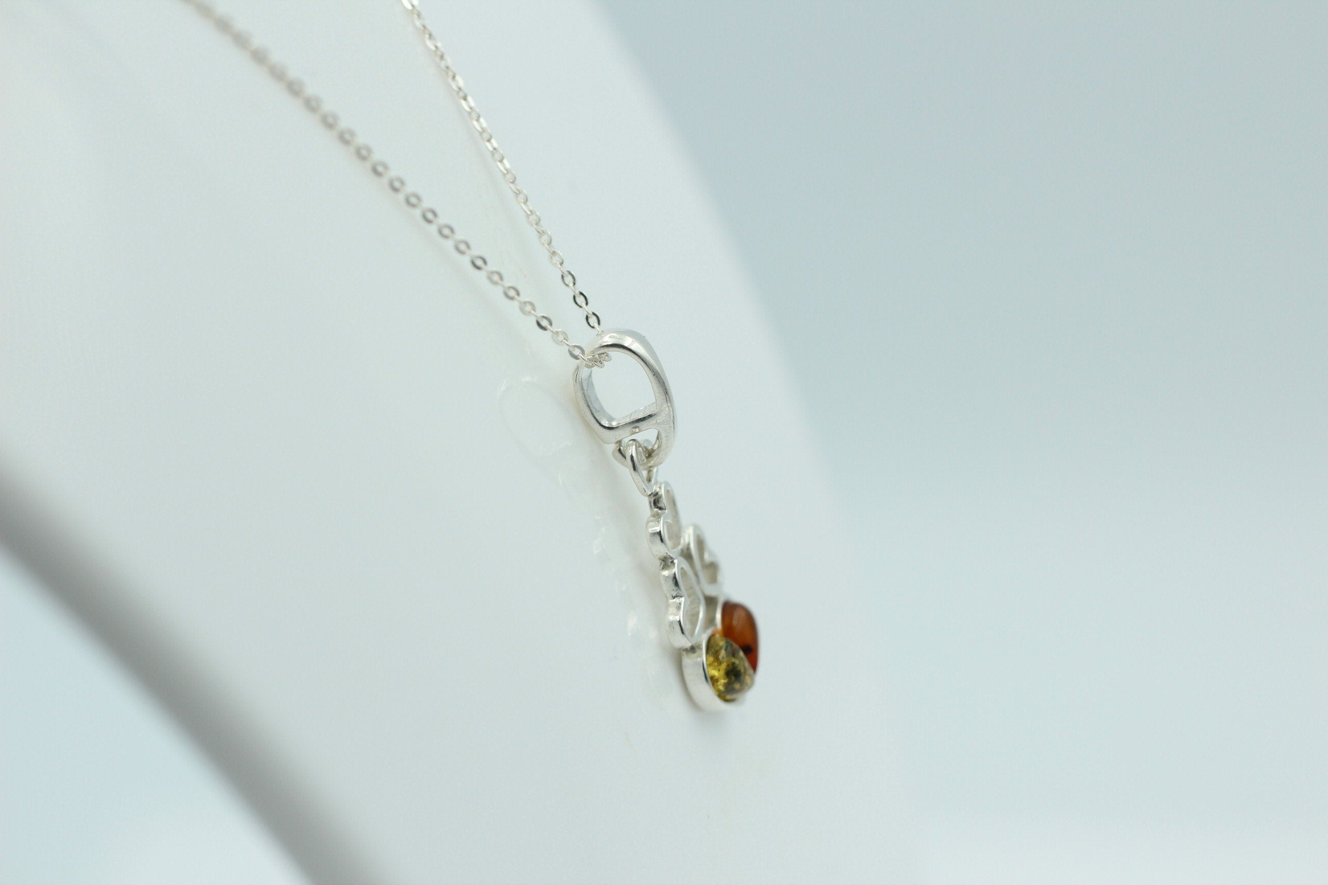 Bernstein Anhänger 925 Silber verschiedene Herzen Collier Kette zweifarbig