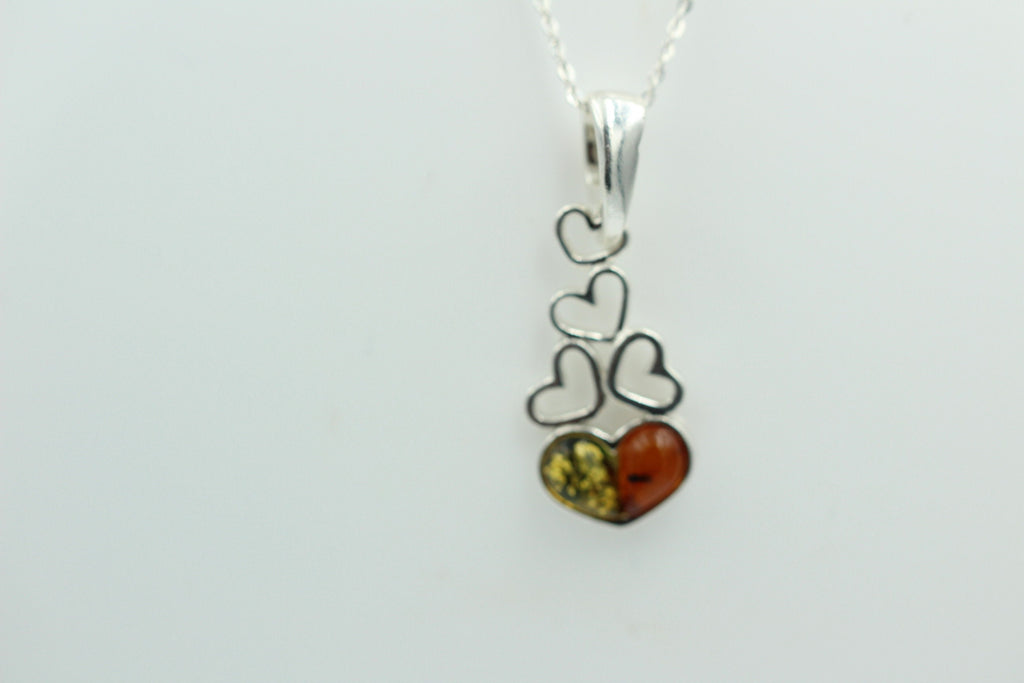 Bernstein Anhänger 925 Silber verschiedene Herzen Collier Kette zweifarbig