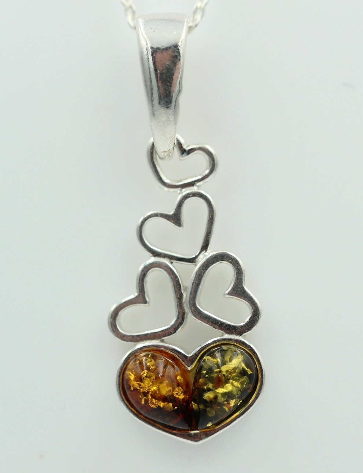 Bernstein Anhänger 925 Silber verschiedene Herzen Collier Kette zweifarbeit