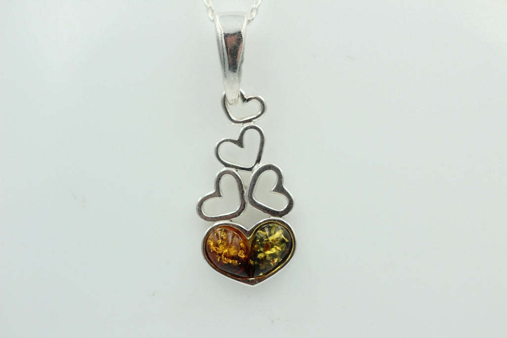 Bernstein Anhänger 925 Silber verschiedene Herzen Collier Kette zweifarbeit