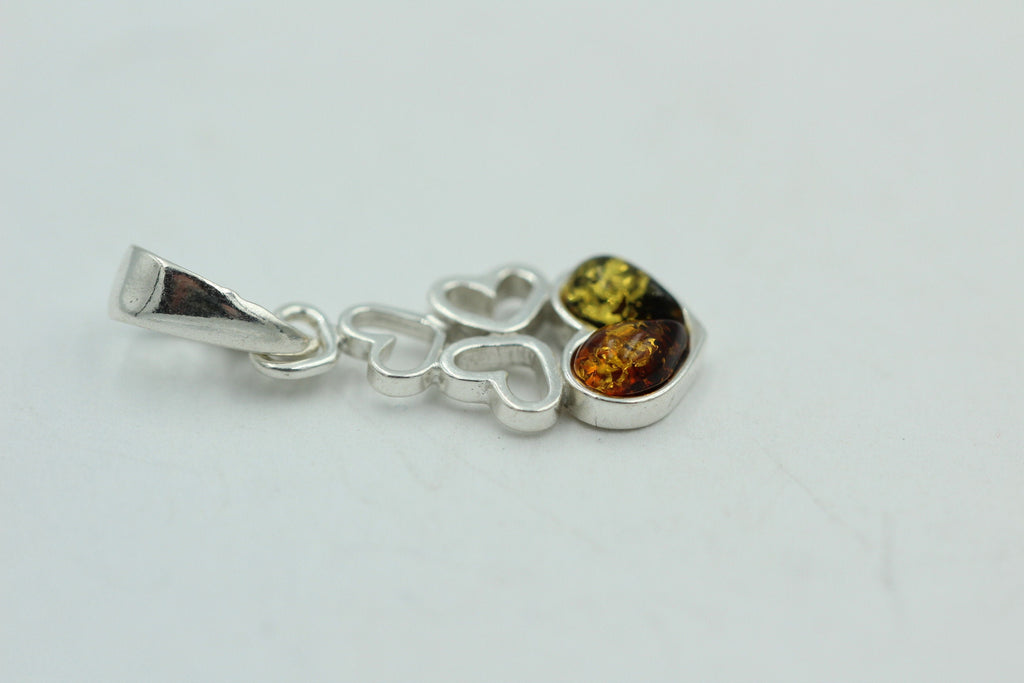 Bernstein Anhänger 925 Silber verschiedene Herzen Collier Kette zweifarbeit