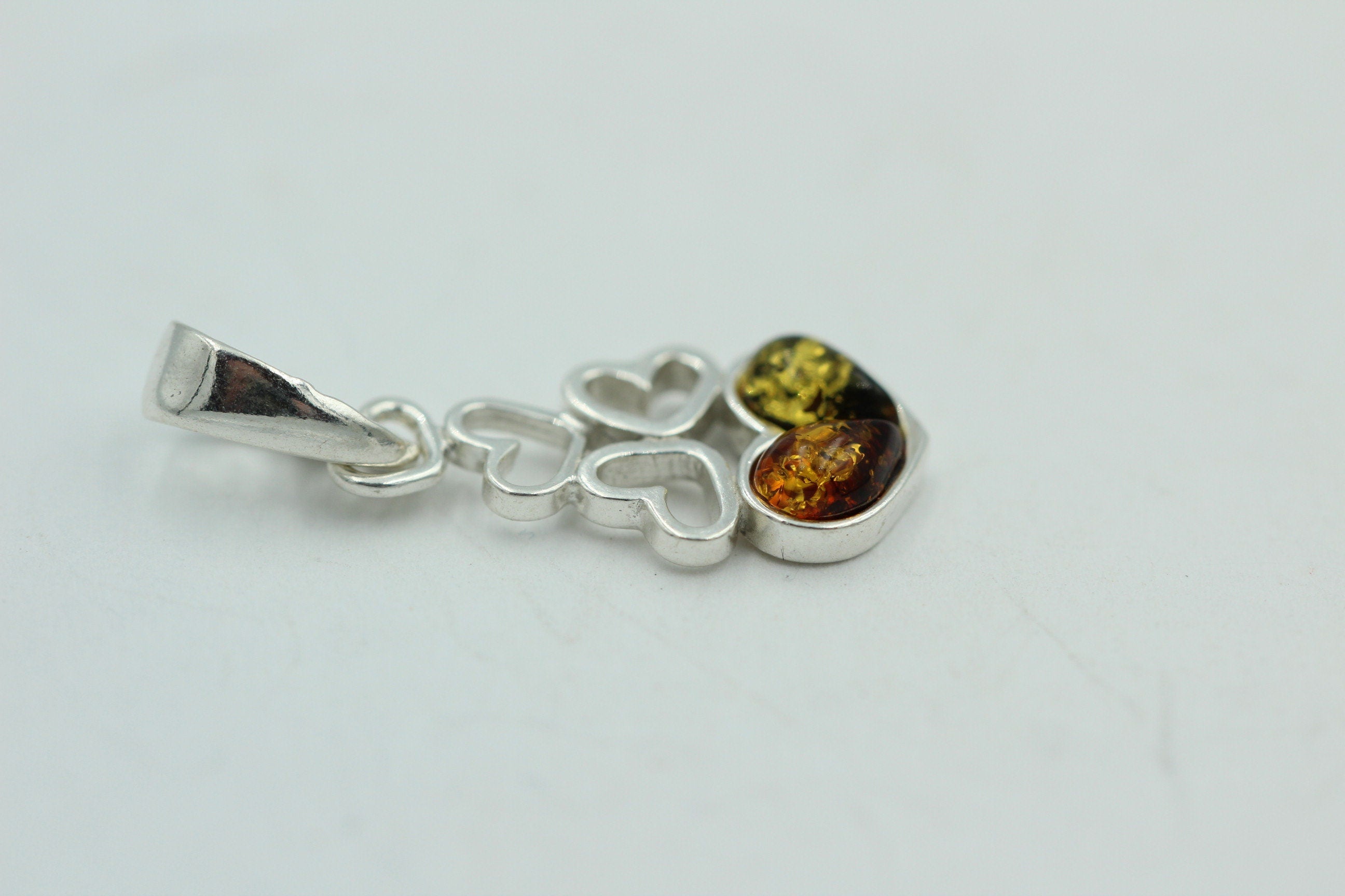 Bernstein Anhänger 925 Silber verschiedene Herzen Collier Kette zweifarbeit