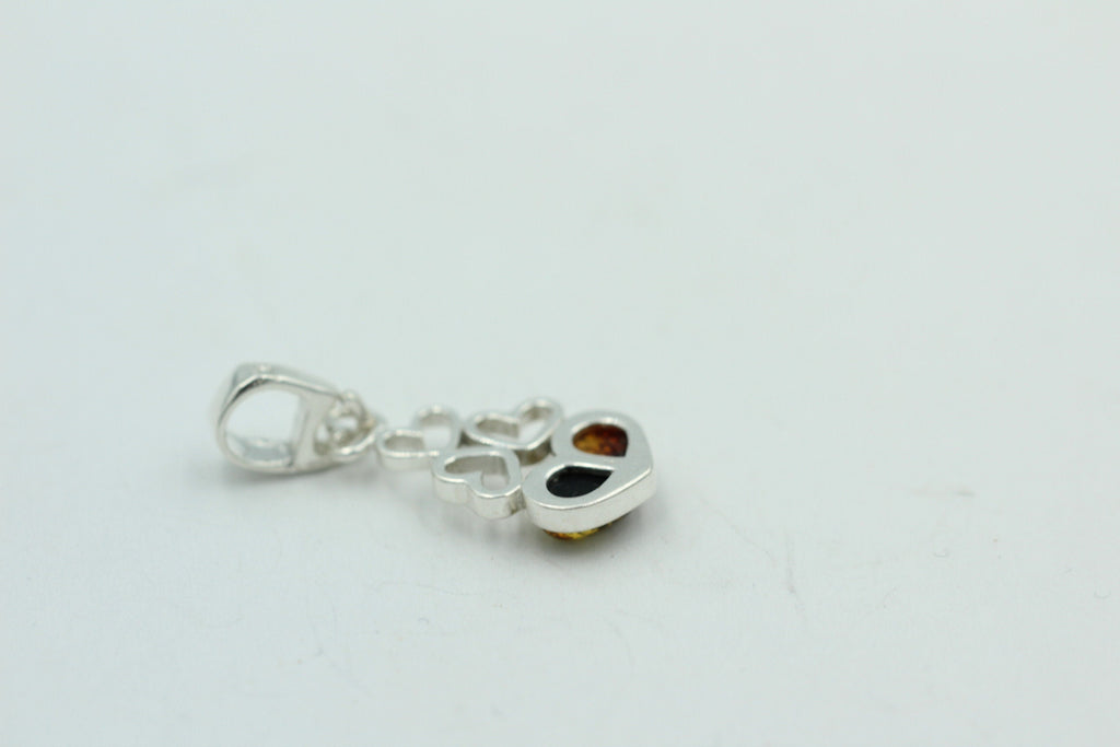Bernstein Anhänger 925 Silber verschiedene Herzen Collier Kette zweifarbeit