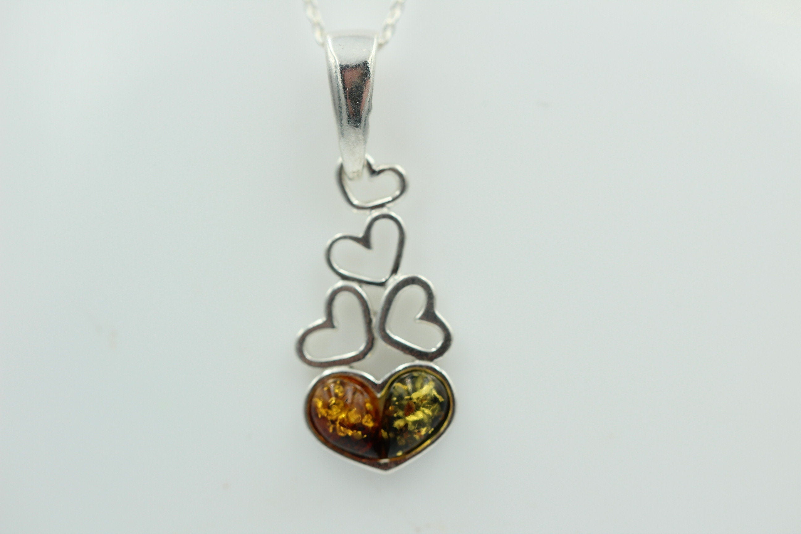 Bernstein Anhänger 925 Silber verschiedene Herzen Collier Kette zweifarbeit