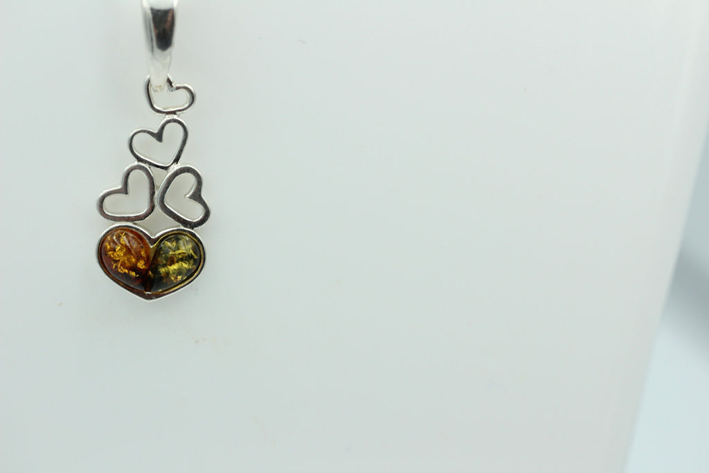 Bernstein Anhänger 925 Silber verschiedene Herzen Collier Kette zweifarbeit
