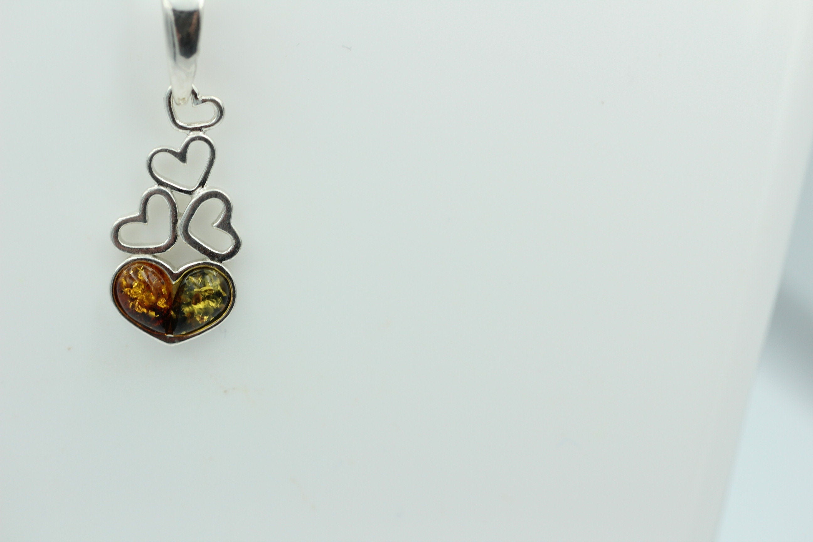 Bernstein Anhänger 925 Silber verschiedene Herzen Collier Kette zweifarbeit