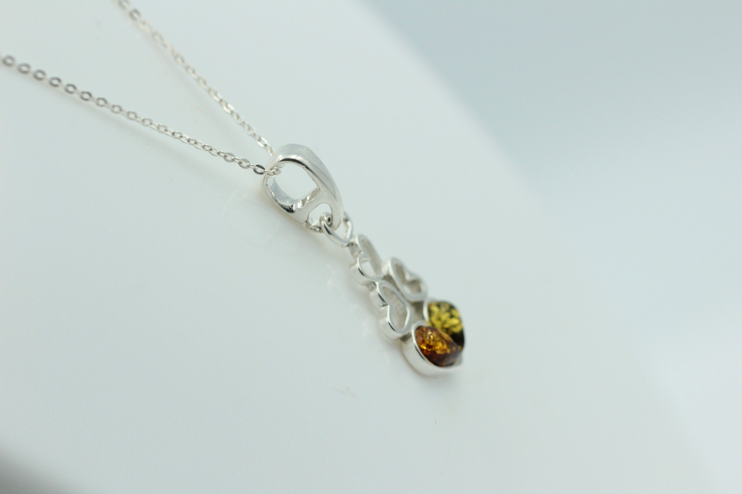 Bernstein Anhänger 925 Silber verschiedene Herzen Collier Kette zweifarbeit