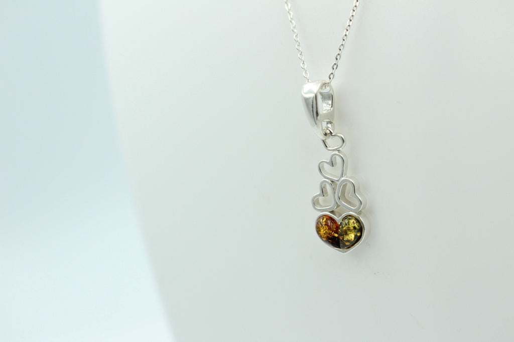 Bernstein Anhänger 925 Silber verschiedene Herzen Collier Kette zweifarbeit